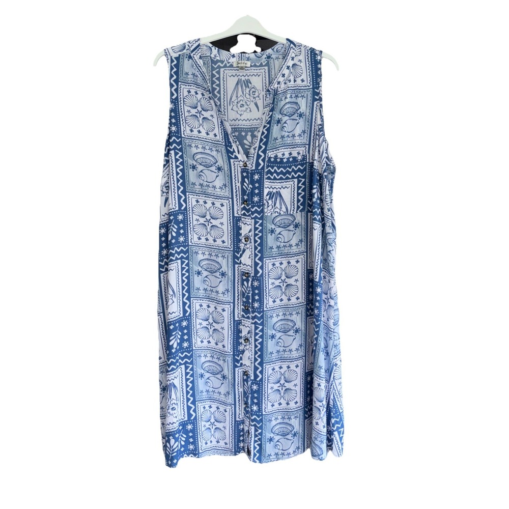 J For Justify Womens Blue  Button Front  Dress Sleeveless A Line  Size 3X Comfy